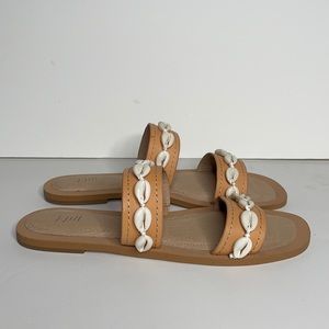 J Jill Soleil Shell-Trimmed Leather Sandals sz 9